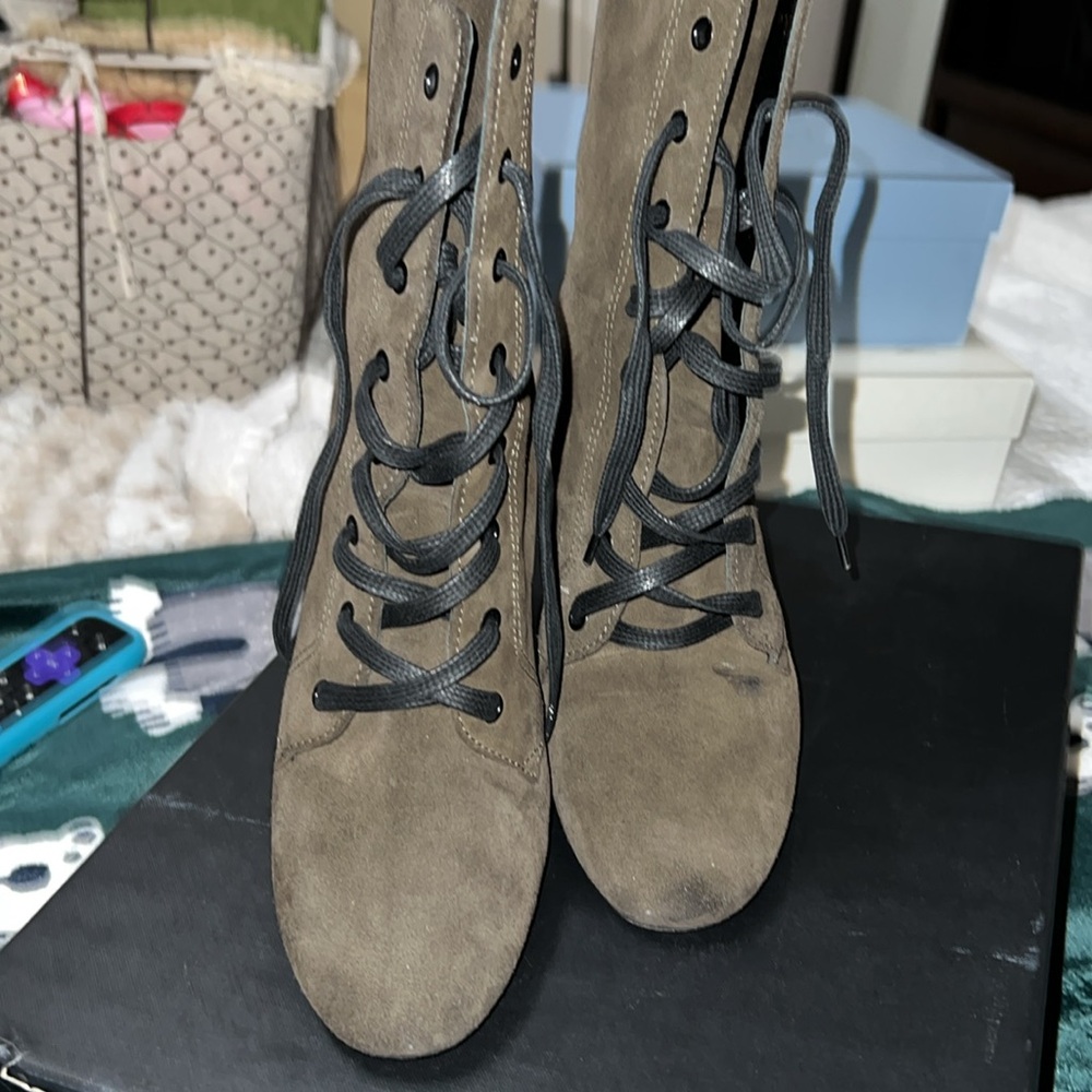 Suede soho/ Nero lucido dark green lace up boots YSL s39